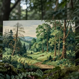 landscape by maria sibylla merian, illustration, bokeh, cinematic, filmic, woodland, cinematic