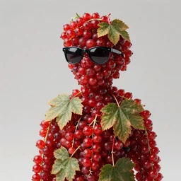 a human figure made entirely out of redcurrant leaves and berries ( ribes aureum ), wearing sunglasses, surreal portrait, portra, 2 5 mm