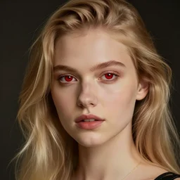 a beautiful girl with blonde hair and red eyes