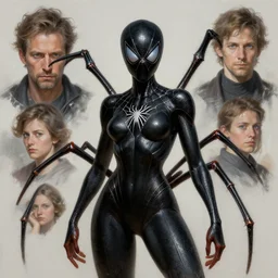 character concept portrait, arachne, spider woman, covered in black, digital painting, detailed, highly detailed, smooth, sharp focus, illustration by ruan jia and mandy jurgens and william - adolphe bouguereau, artgerm