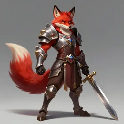 a league of legends concept art of an anthropomorphic red fox in a body armor holding a sword, front view, artstation, digital art, oc commission, style by jordan grimmer and greg rutkowski, 4 k resolution