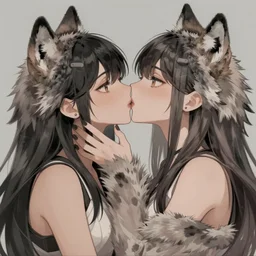 two wolf girls kissing