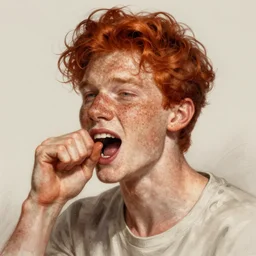 portrait of a young man with red hair and abundant freckles and a big noise and a stockier build, intricate, elegant, highly detailed, digital painting, artstation, concept art, sharp focus, illustration, art by aleksi briclot, rutkowski
