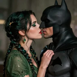 “ a beautiful portrait of daria strokous as poison ivy kissing batman, highly detailed, in the style of cinematic, makeup by patmcgrath, greg rutkowski ”