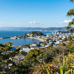 A beautiful landscape of photorealistic photo, hologram of Japan Shonan Enoshima, shift phtograpy, highly detailed, wallpaper, 8k, awarded winning photo