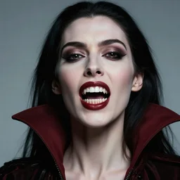 a beautiful color studio photograph of a real female vampire with a jaw that splits down the chin to reveal a second set of razor sharp teeth, cinematic, hyper - realistic, model, horror, fear and love, carl zeiss