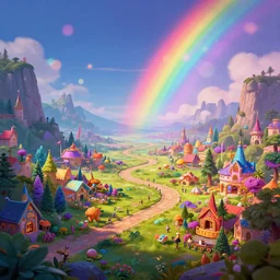 wonderland fairytale valley landscape crossroad beauty vibrant digital matte artstation, cgsociety, 8k Beeple Charlie Bowater dynamic lighting raimbow radiating a bokeh
