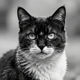 cinematic shot epic black and white cat, hyper realistic, mood lighting, fantasy, detailed cat, highly detailed, super realistic, perfect lighting pixel sorting, style sheet