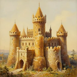 painting of a castle made of honeycomb, technical, giger,