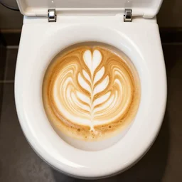 latte art inside a toilet!!! bowl, award winning food photography