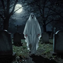 a low - quality vhs video from 1 9 9 0 of a ghost in the world of adam wyeth wandering a moonlit cemetery