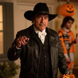 dslr photo still of danny trejo trick or treating on halloween, 4 k, 1 2 0 mm f 1 6
