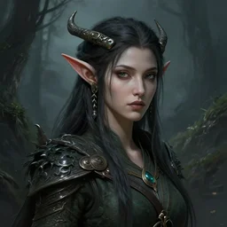 dark fantasy female elf druid, headshot portrait, wide angle view, highly detailed, qichao wang, artgerm, cushart krenz, zeronis, trending on artstation, soft light, sharp edges, illustration, character design, concept art