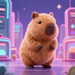 cabybara pulling up in a vaporwave city, photorealistic, HDR, 4k, wallpaper, epic, Cinematic, ray-traced, 8k, unigine render
