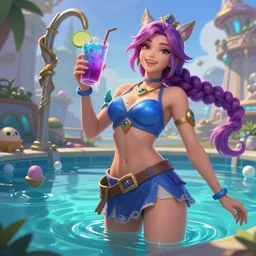 beautiful character sheet of pool party Akali (wild rift). 3d render, octane render, realistic, highly detailed, trending on artstation