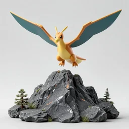 Pokemon Zapdos flying above a slate mountain painted by Caravaggio. High quality.