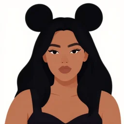 beautiful curvy woman with long black hair, tanned skin. she is wearing a dress and mickey ears. detailed face. clean cel shaded vector art. shutterstock. behance hd by lois van baarle, artgerm, helen huang, by makoto shinkai and ilya kuvshinov, rossdraws, illustration,