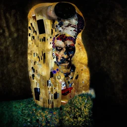 menacing dark grim portrait of ron perlman by klimt, close up, attitude, western