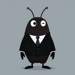 flat 2 d, gigachad cockroach character securityguard, black suit tie, head torso legs feet, lorax movie, artstation