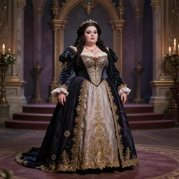 chubby dwarven noblewoman wearing an elegant dress at the royal palace | plump stocky body | braided hair | dungeons and dragons | tim burton |