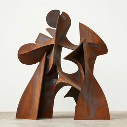 a photorealistic abstract design of an sculpture built on corten steel in style of eduardo chillida, jorge oteiza, agustin ibarrola