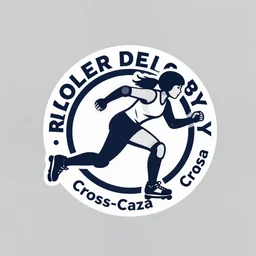 roller derby girl sprinting Cross-Over, logo design by Philippe Caza