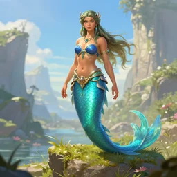 female siren, ultra detailed fantasy, dndbeyond, bright, colourful, realistic, dnd character portrait, full body, pathfinder, pinterest, art by ralph horsley, dnd, rpg, lotr game design fanart by concept art, behance hd, artstation, deviantart, hdr render in unreal engine 5