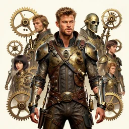portrait of industrial art, steampunk, chris hemsworth, 8 k, by tristan eaton, stanley artgermm, tom bagshaw, greg rutkowski, carne griffiths, ayami kojima, beksinski, giger, trending on deviantart, face enhance, hyper detailed, minimalist, gears, mechanical, victorian era, full of colour, super detailed