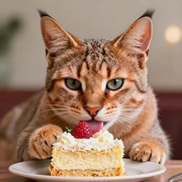 cute fluffy caracal eating cake, in the style of craola, shallow depth of field, highly detailed, digital painting, trending artstation, concept art, illustration, cinematic lighting, vibrant colors, photorealism, epic, octane render