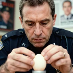 closeup portrait of police hatching form an egg, natural light, sharp, detailed face, magazine, press, photo. steve mccurry, david lazar, canon, nikon, focus