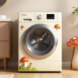 a washing machine based on a mushroom design, octane render, digital illustration