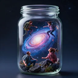A whole universe trying to scape from a jar, photorealistic, 8k,