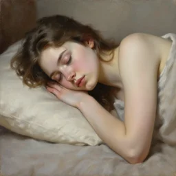 full - bodied portait of sleeping girl, oil painting, high qulity realistic, hd, 8 k, art by evan wilson