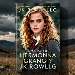 emma watson / hermione granger, cover art by mary grandpre for a book by jk rowling