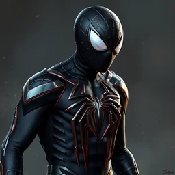 photorealistic. hyperdetailed. photograph. black suit. spider - man designed by john romita jr