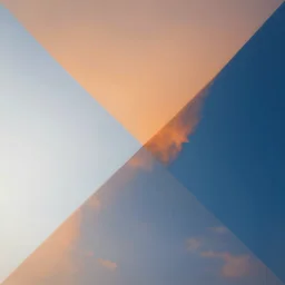 a triangular void splitting the skies into 3 colors which are white orange and blue