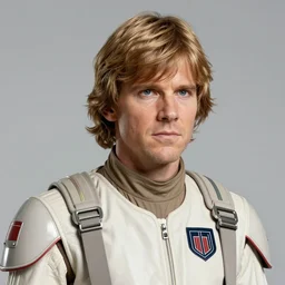 star wars portraif of a man bu greg rutkowski, commander luke skywalker, wearing starfighter pilot uniform ot the galactic alliance, he is about 6 0 years old, beard, sharp foccus, artstation hq.