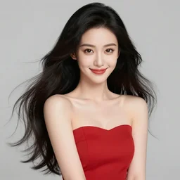 a highly detailed illustration beautiful long black haired woman wearing red dress, elegant smiling pose, perfect face, perfect body, intricate, elegant, highly detailed, centered, digital painting, artstation, concept art, smooth, sharp focus, league of legends concept art, wlop