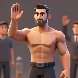 muscular erdogan greets people, low poly, 3 d render, high detail, artstation, concept art, behance, ray tracing, smooth, sharp focus, ethereal lighting