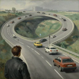 watching traffic on a road that does loop - de - loops, a gustave dore painting