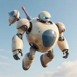 3 d, futuristic round robot in the sky, gunpla, irobot, organic shapes, organic eggshell colours, raytraced, octane render, high definition