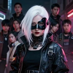 cyberpunk japan geisha, white hair girl, mask, streetwear, techwear, cyberpunk style outfit, nose piercing, detailed portrait, intricate complexity, by greg rutkowski, james gilleard, atey ghailan, artgerm, ross tran, conrad roset, takato yomamoto, ilya kuvshinov. 4 k, beautiful, cinematic dramatic atmosphere