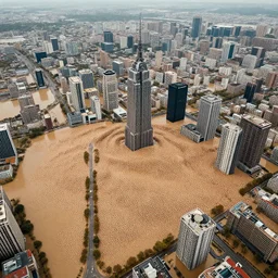 a city being flooded by beans, apocalypse, aerial view, hd photography