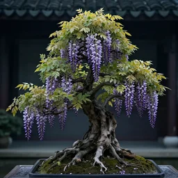photo of a wisteria bonsai tree, high detail, cinematic,