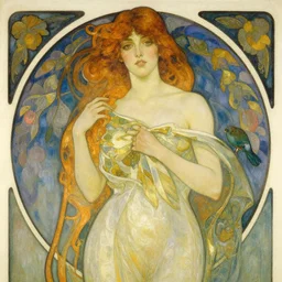 woman by greg rutkowski and alphonse mucha