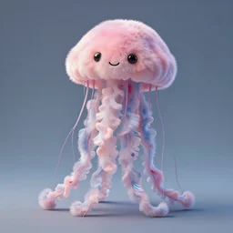 a fluffy cute plush jellyfish with very long tentacles 8 k, hd