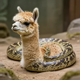 a reptilian snake - alpaca - hybrid, animal photography