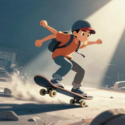 1990s 🦤 on a flying skateboard, cartoon