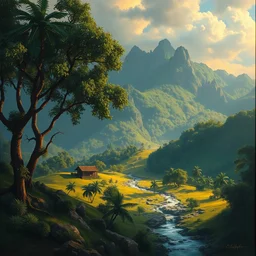 a beautiful sri lankan landscape, concept art, intricate detail, volumetric shadows and lighting, realistic oil painting by tim hildebrandt,
