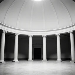 movie still of a big sphere hall with columns, cinestill 8 0 0 t black and white, by andrei tarkovsky, heavy grain, high quality, high detail, ultra wide lens, cinematic composition, dramatic light, lens flares, anamorphic